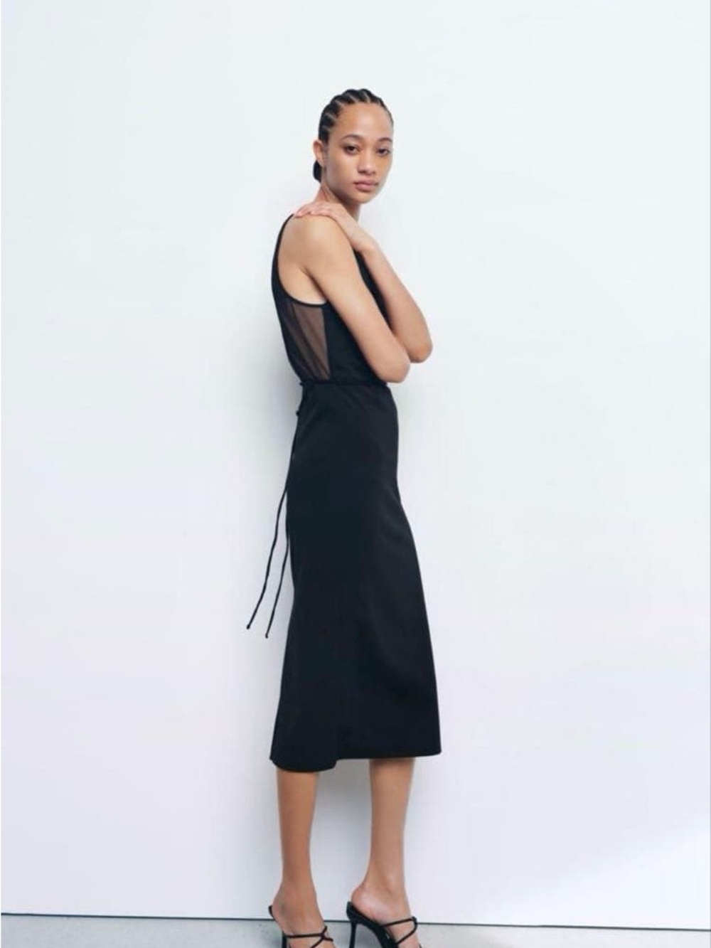 Zara Black Midi Dress with Sheer Side Panels